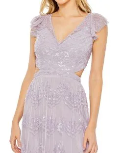 Mac Duggal Sequined Ruffled Cap Sleeve Cut Out Tiered Gown -Jewelry Accessories 9167 2003403 4