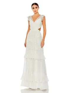 Mac Duggal Sequined Ruffled Cap Sleeve Cut Out Tiered Gown -Jewelry Accessories 9167 2003403 6