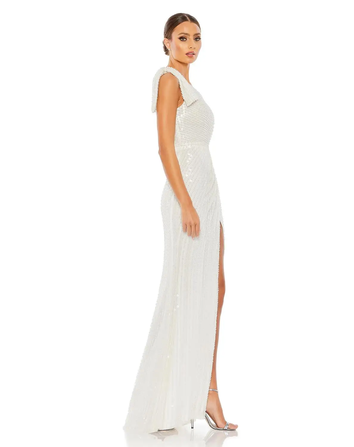 Mac Duggal Pearl Embellished Soft Tie One Shoulder Gown 14 Mac Duggal Pearl Embellished Soft Tie One Shoulder Gown - Image 12