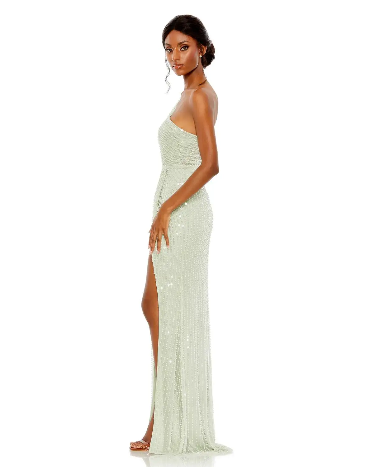 Mac Duggal Pearl Embellished Soft Tie One Shoulder Gown 4 Mac Duggal Pearl Embellished Soft Tie One Shoulder Gown - Image 2