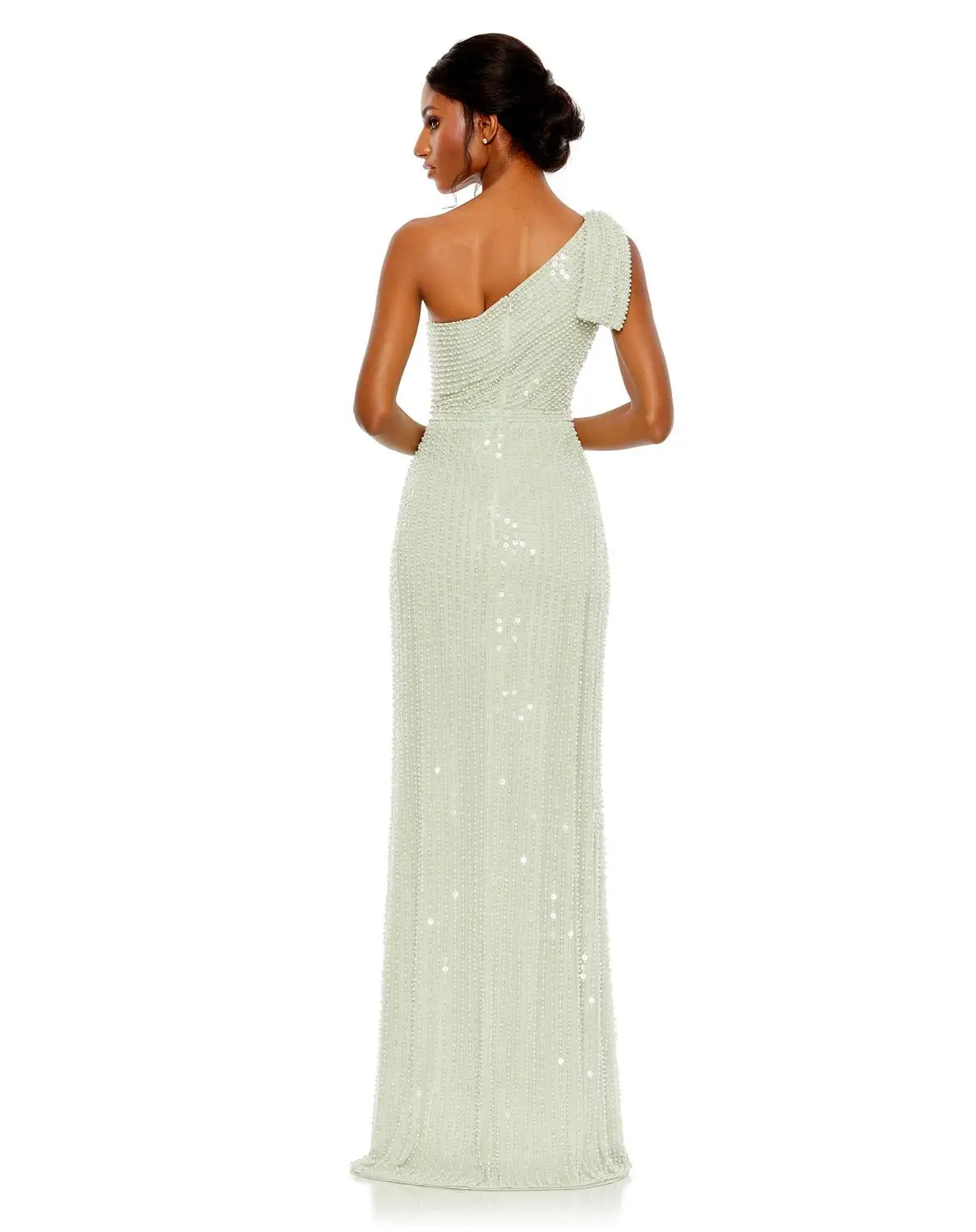 Mac Duggal Pearl Embellished Soft Tie One Shoulder Gown 5 Mac Duggal Pearl Embellished Soft Tie One Shoulder Gown - Image 3