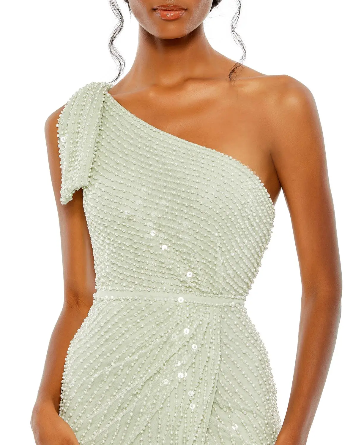 Mac Duggal Pearl Embellished Soft Tie One Shoulder Gown 6 Mac Duggal Pearl Embellished Soft Tie One Shoulder Gown - Image 4