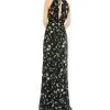 Ieena For Mac Duggal Floral Print Asymmetrical Ruffle Slit Halter Gown -Jewelry Accessories 9644b2ee 80ad 4125 b608 c0c586355500
