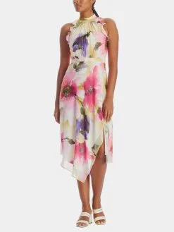 Adrianna Papell Printed Chiffon Halter Dress