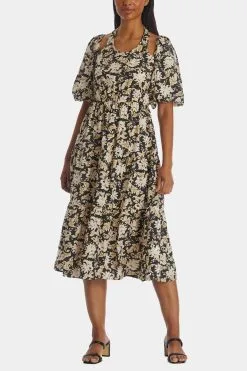 MOON RIVER Cut Out Halter Floral Print Midi Dress