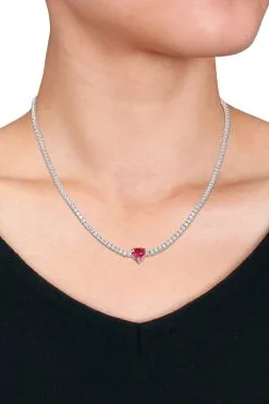 Julianna B Heart Ruby And White Sapphire Tennis Necklace -Jewelry Accessories 9c79f753 00bb 4ee2 bfea 538b8fb4fb08