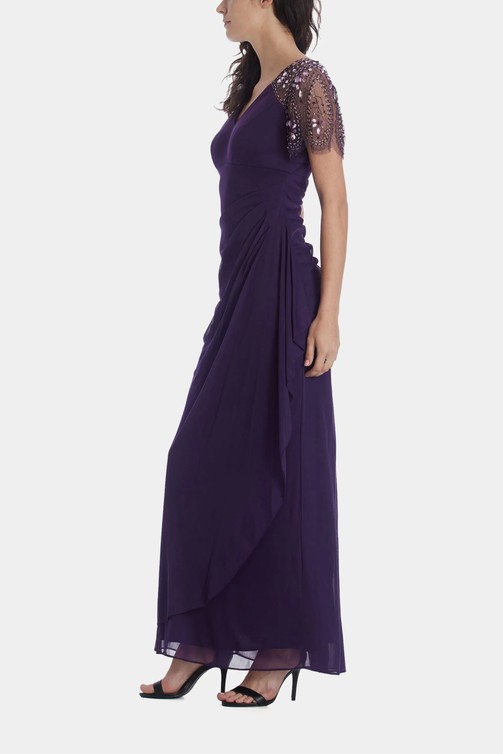 XSCAPE Long Beaded Flutter Sleeve Dress 4 XSCAPE Long Beaded Flutter Sleeve Dress - Image 2