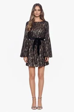 Betsy & Adam Velvet Tie Short Long Sleeve Sequin Dress -Jewelry Accessories A24163P 2082537 4 dc1630bf 9358 40ba a52a e5d13d903f68