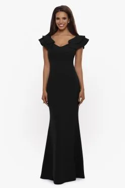 Betsy & Adam Petite Long Off The Shoulder Scuba Crepe Ruffle -Jewelry Accessories A24357P 1766251 3