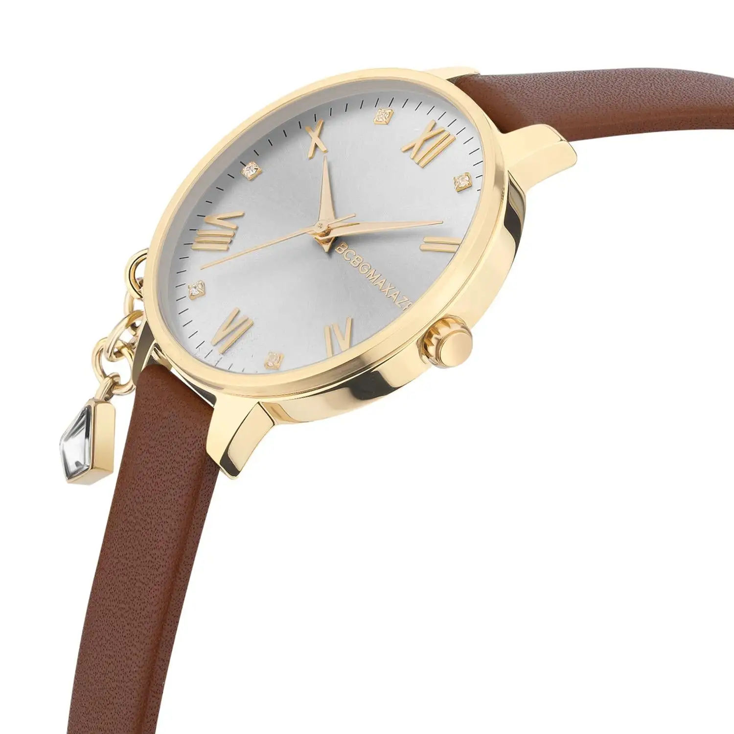 BCBGMAXAZRIA Crystal Charm Thin Leather Strap Watch 4 BCBGMAXAZRIA Crystal Charm Thin Leather Strap Watch - Image 2