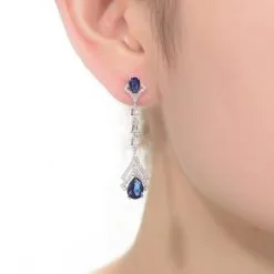 Genevive Sapphire Double Halo Drop Earrings -Jewelry Accessories CN51370 1919482 3