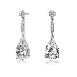 Genevive Sterling Silver Multi Shaped Cubic Zirconia Drop Earrings