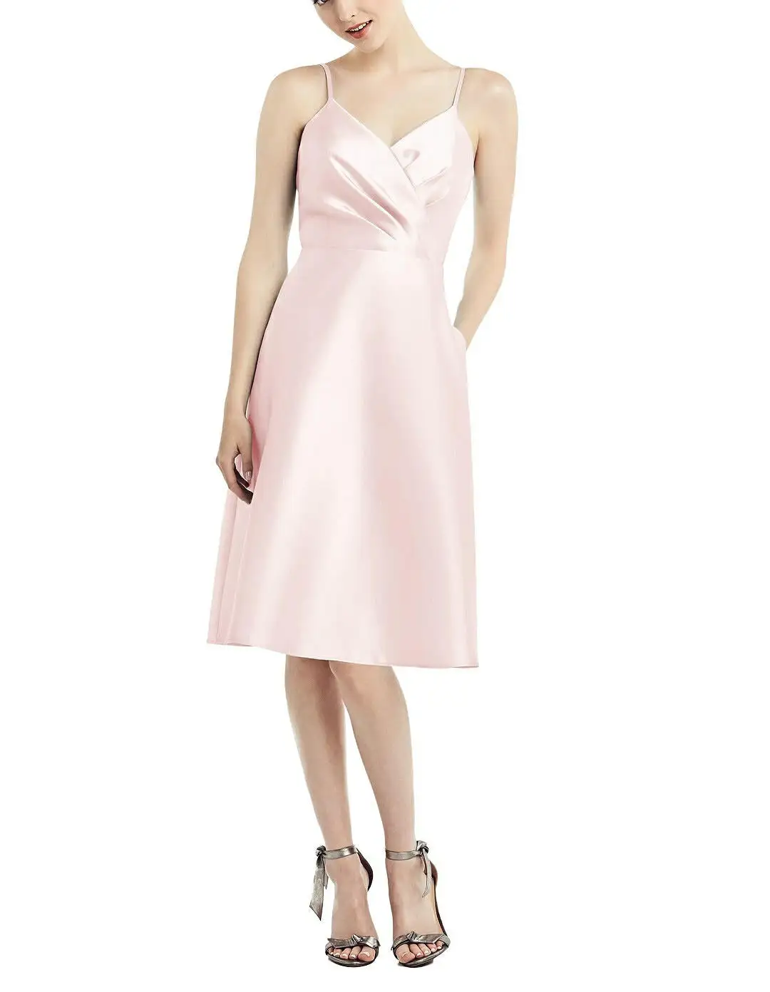 Alfred Sung Draped Faux Wrap Cocktail Dress With Pockets 5 Alfred Sung Draped Faux Wrap Cocktail Dress With Pockets - Image 3