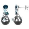 Julianna B 14k White Gold Cultured Pearl Blue Topaz & Diamond Accent Earrings