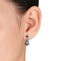 Julianna B 14k White Gold Cultured Pearl Blue Topaz & Diamond Accent Earrings -Jewelry Accessories LAT003898 1761251 3