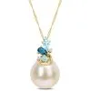 Julianna B 14k Yellow Gold Cultured Pearl Blue Topaz & Diamond Accent Necklace