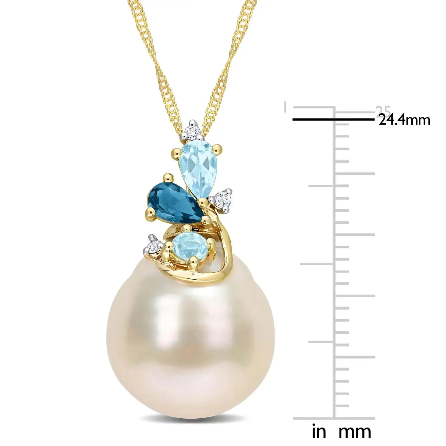 Julianna B 14k Yellow Gold Cultured Pearl Blue Topaz & Diamond Accent Necklace 4 Julianna B 14k Yellow Gold Cultured Pearl Blue Topaz & Diamond Accent Necklace - Image 2
