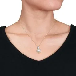 Julianna B 14k Yellow Gold Cultured Pearl Blue Topaz & Diamond Accent Necklace 10 Julianna B 14k Yellow Gold Cultured Pearl Blue Topaz & Diamond Accent Necklace -Jewelry Accessories LAT003902 1761251 3