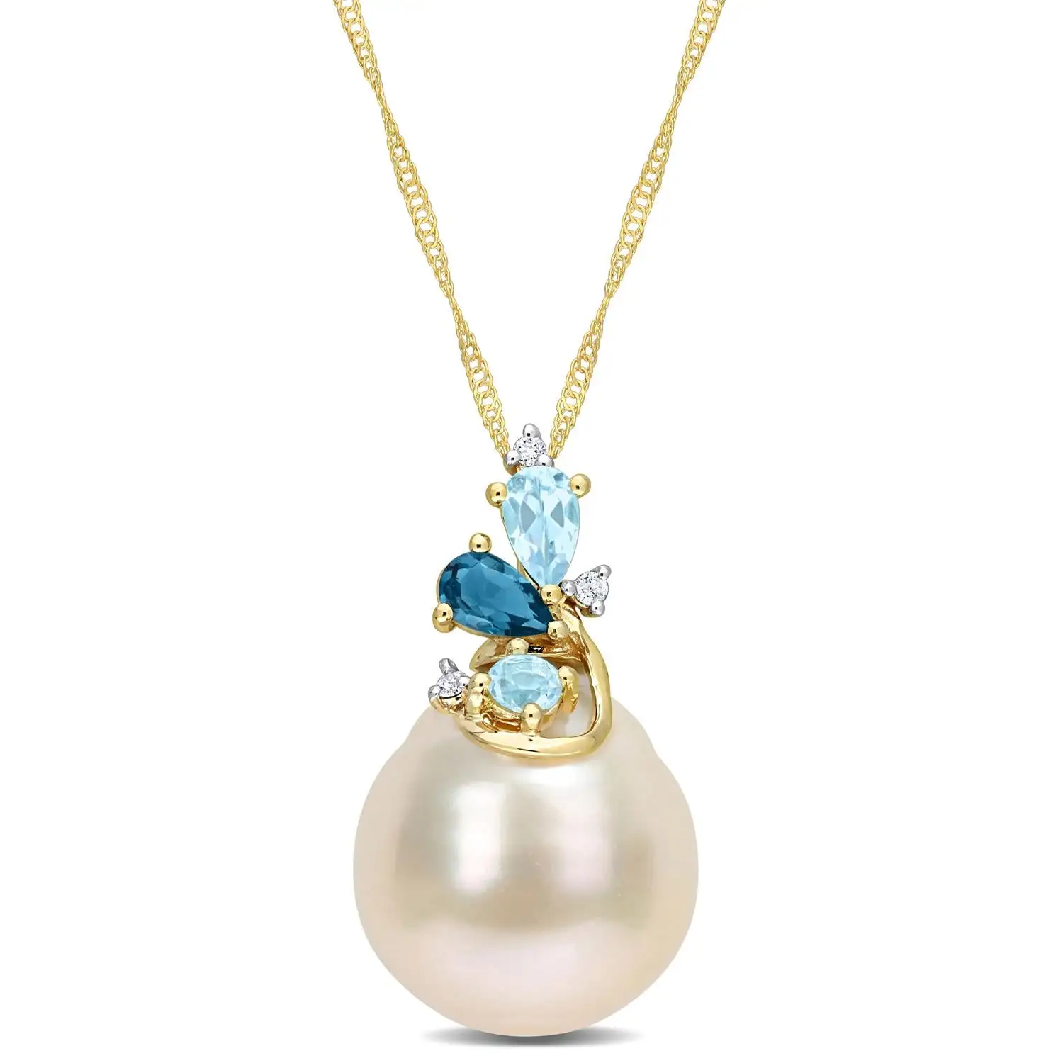 Julianna B 14k Yellow Gold Cultured Pearl Blue Topaz & Diamond Accent Necklace 7 Julianna B 14k Yellow Gold Cultured Pearl Blue Topaz & Diamond Accent Necklace - Image 5