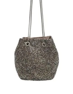 La Regale Skylar Crystal Link Mesh Bucket Bag