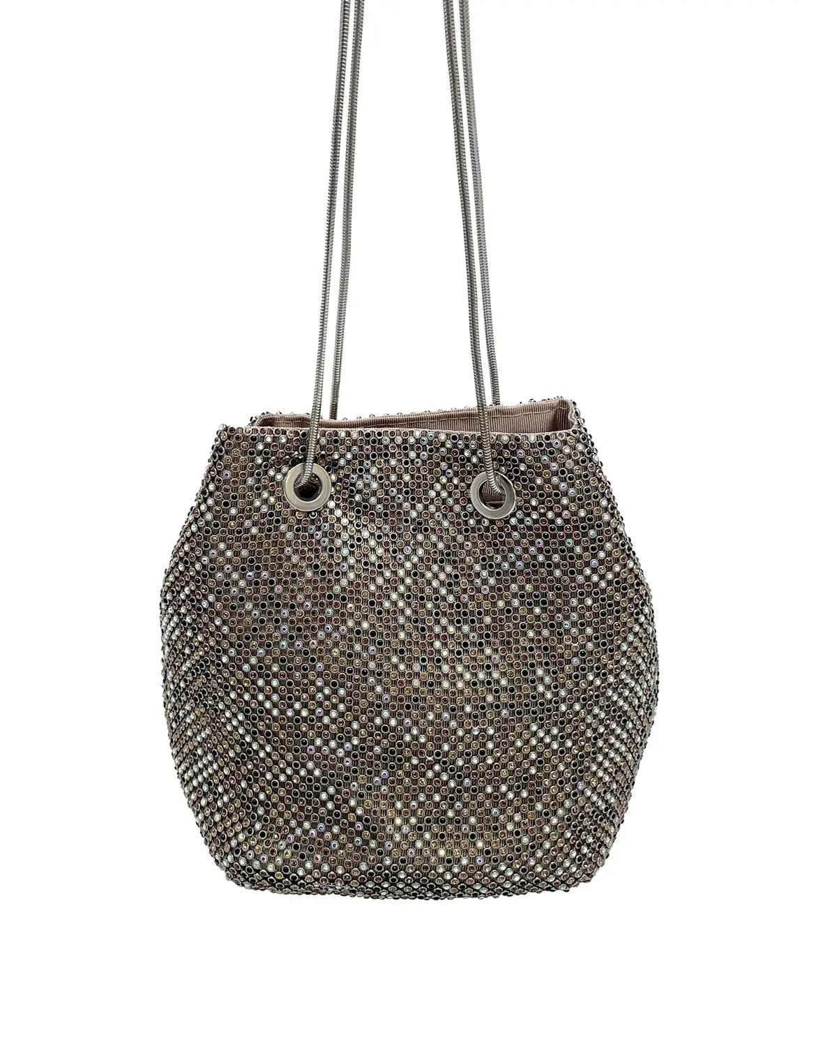 La Regale Skylar Crystal Link Mesh Bucket Bag 3 La Regale Skylar Crystal Link Mesh Bucket Bag