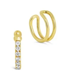 SF FINE 14K Gold Diamond Ear Cuff Set