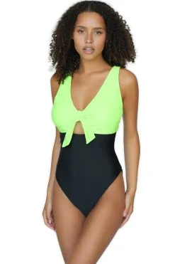 Hybrid Swim Bow Tied V-Neck Plunge One Piece Swimsuit -Jewelry Accessories SWM190 1754098 12