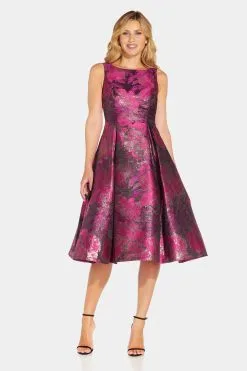 Adrianna Papell Jacquard Tea Length Dress
