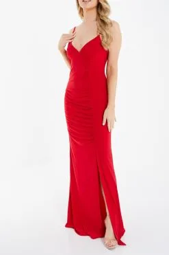 Quiz Red Scuba Crepe Ruched Front Strappy Maxi Dress -Jewelry Accessories ac149cf2 4443 4038 b82c 8630fe52ef7f