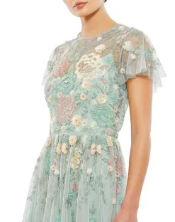 Mac Duggal Embellished Illusion Butterfly Sleeve Midi Dress -Jewelry Accessories ad1cacb0 2a66 4512 a07b f294b2469838