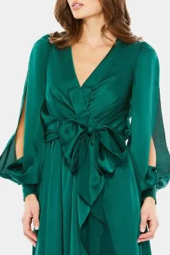 Mac Duggal Collared Faux Wrap Bishop Sleeve Flowy Dress -Jewelry Accessories b4153f07 9591 4ccc ab70 1ca3ff4e8708