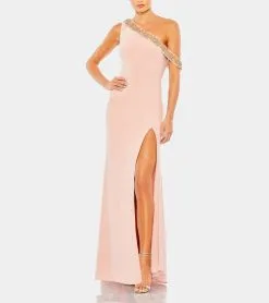 Mac Duggal Beaded Drop Shoulder Jersey Gown