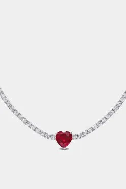 Julianna B Heart Ruby And White Sapphire Tennis Necklace
