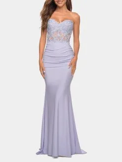 La Femme Illusion Lace Bodice Sweetheart Strapless Dress