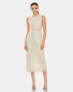 Mac Duggal Geometric Embellished Sleeveless A Line Dress