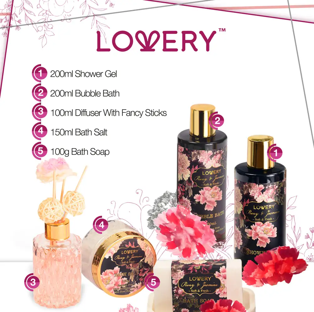 Lovery Peony Jasmine Bath Caddy Self Care 11-Piece Set 4 Lovery Peony Jasmine Bath Caddy Self Care 11-Piece Set - Image 2
