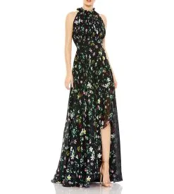 Ieena For Mac Duggal Floral Print Asymmetrical Ruffle Slit Halter Gown -Jewelry Accessories c50b3779 8285 40cb ad73 6d2370b24c70