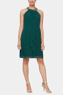 SL Fashions Short Halter Beaded Neck Dress