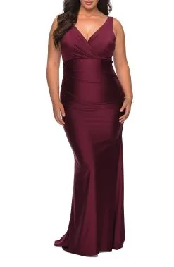 La Femme Faux Wrap Bodice Simple Jersey Gown -Jewelry Accessories e404780e 5cf8 4c16 958d 0e4b4d109da5