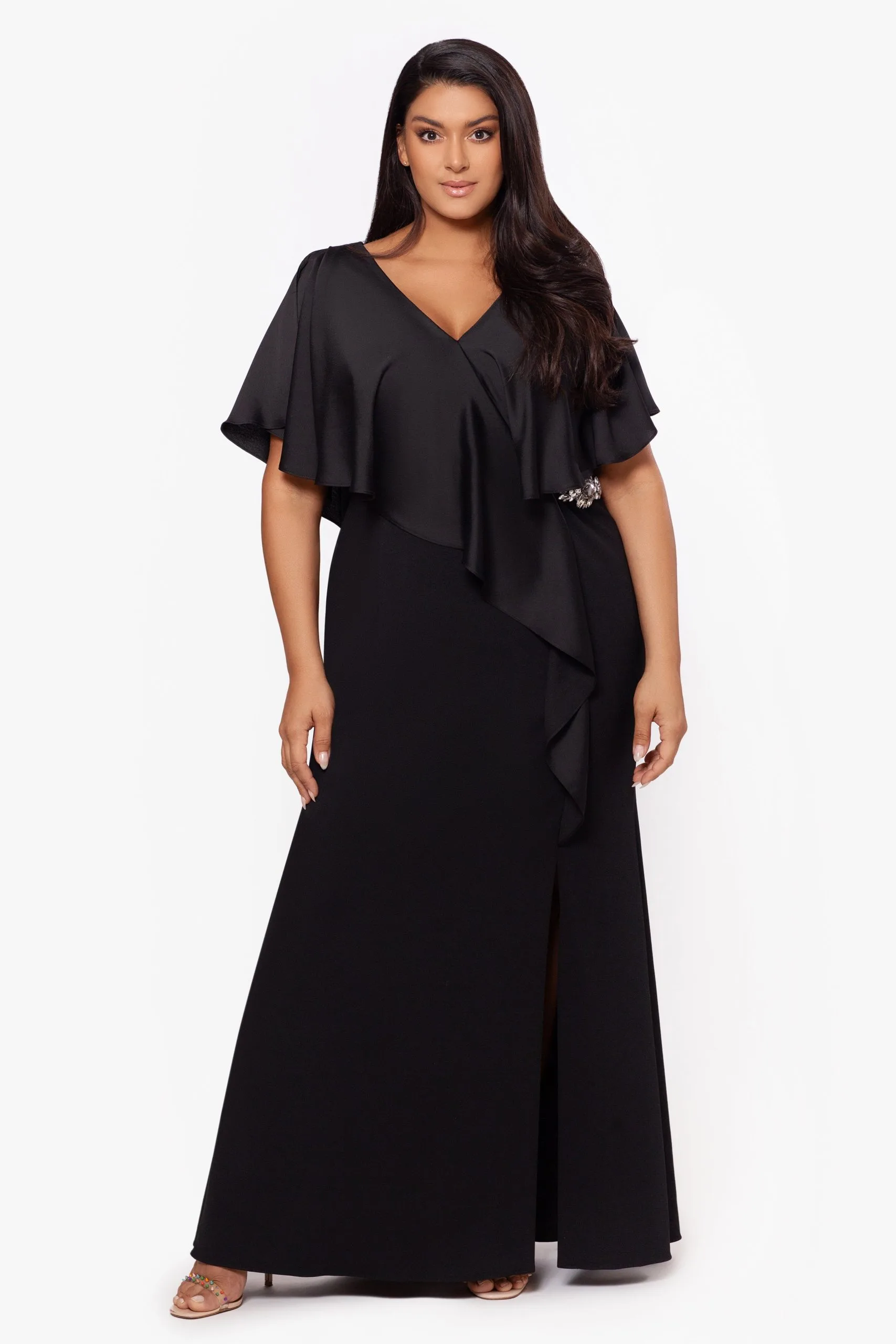 XSCAPE Long Crepe Ruffle Front Dress 7 XSCAPE Long Crepe Ruffle Front Dress - Image 5