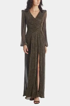 XSCAPE Long, Long Sleeve Metallic Wrap Gown -Jewelry Accessories efbc9bd7 9bd6 4527 89b8 bc08a28c2854