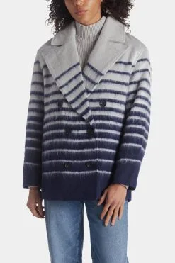 Avec Les Filles Sailor Stripe Double-Breasted Peacoat