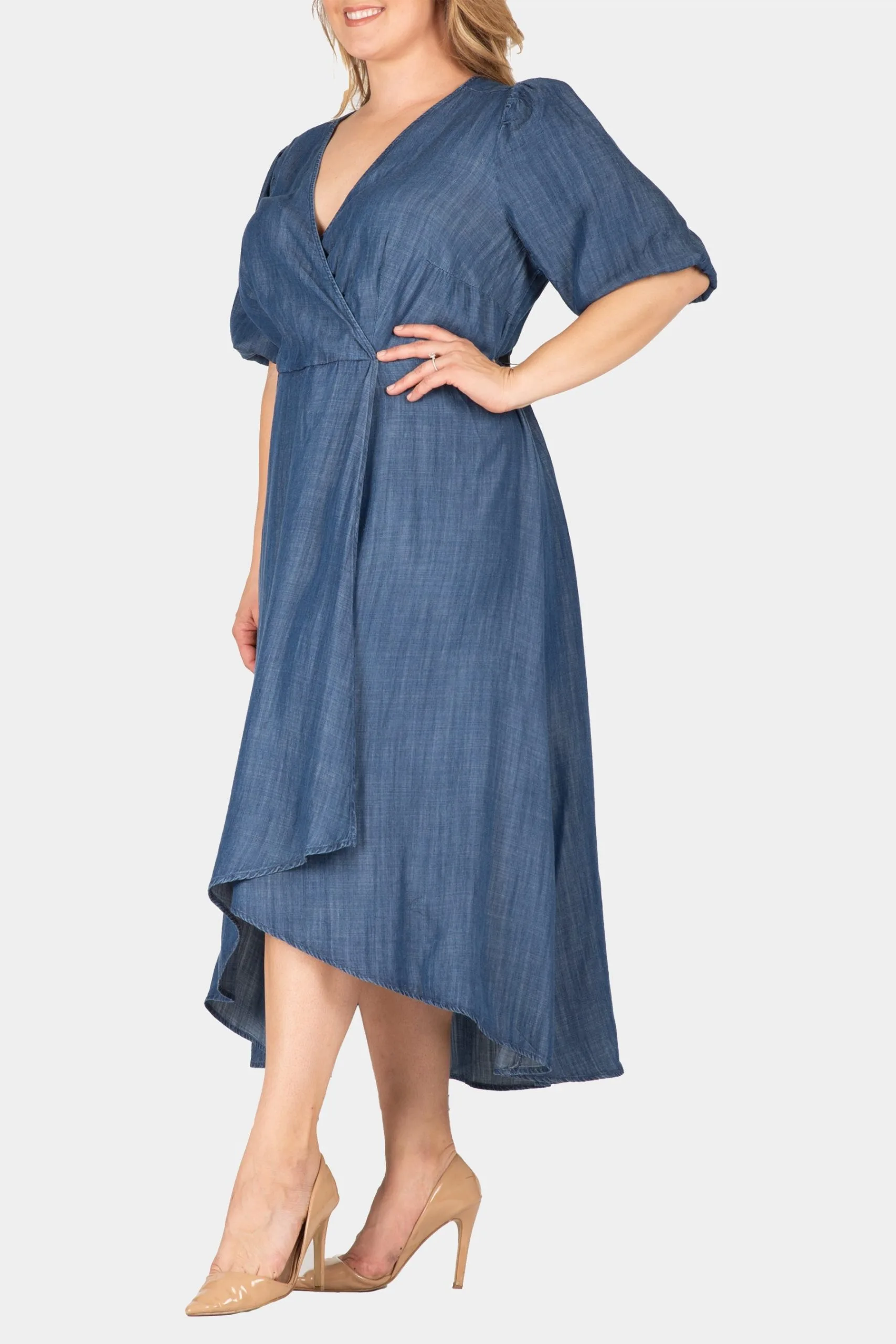 Standards & Practices Puff Sleeves High Low Tencel Dress 5 Standards & Practices Puff Sleeves High Low Tencel Dress - Image 3