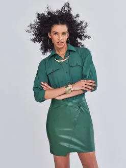 L&T Mix Media Faux Leather Dress