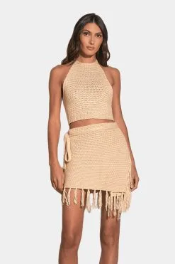 ELAN Hand Hook Crochet Halter Crop Top