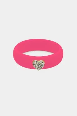 Casual Carats Pave Heart Hot Pink Silicone Ring