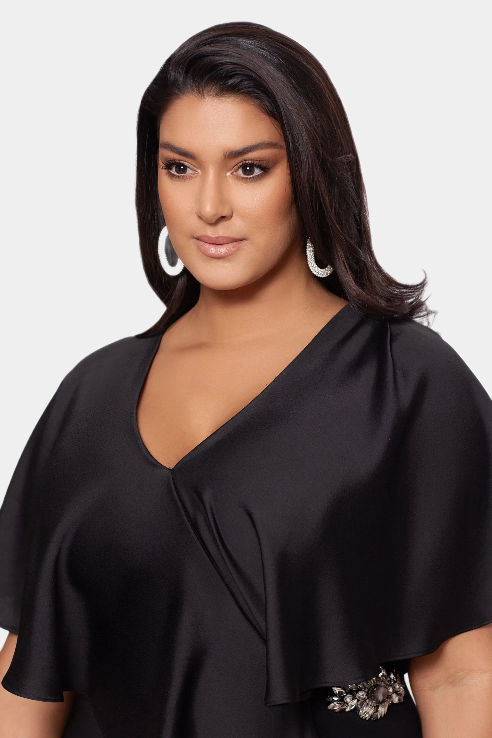 XSCAPE Long Crepe Ruffle Front Dress 6 XSCAPE Long Crepe Ruffle Front Dress - Image 4