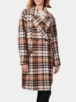 Bernardo Plaid Wool Double Breasted Coat