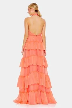 Ieena For Mac Duggal Ruffle Tiered Pleated Halter Neck A Line Gown -Jewelry Accessories fbda4328 a368 48da ab6c 85bc0453a370