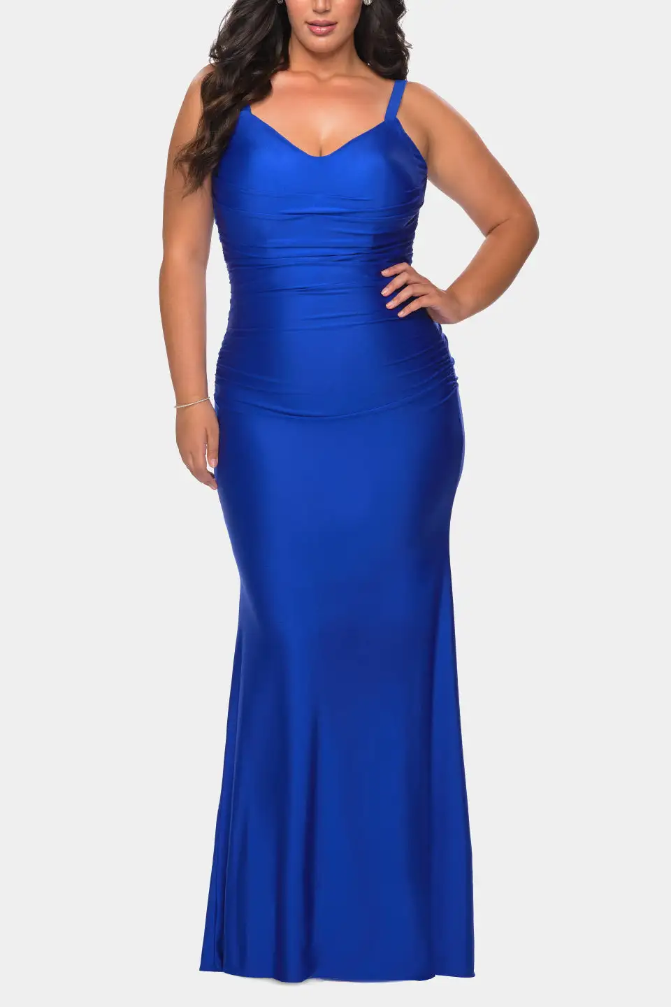 La Femme Long Ruched Jersey Dress 3 La Femme Long Ruched Jersey Dress